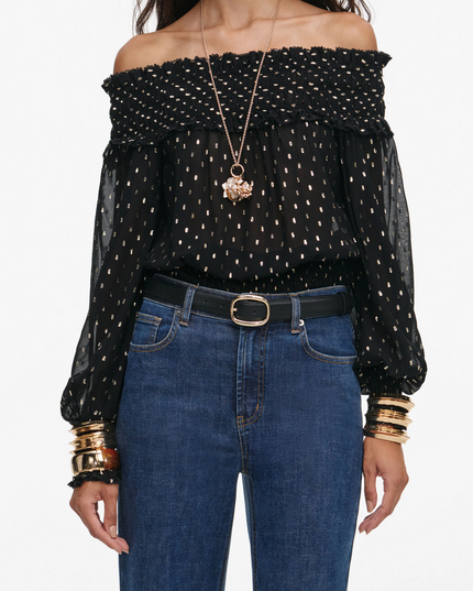 Black and Gold Chiffon Top