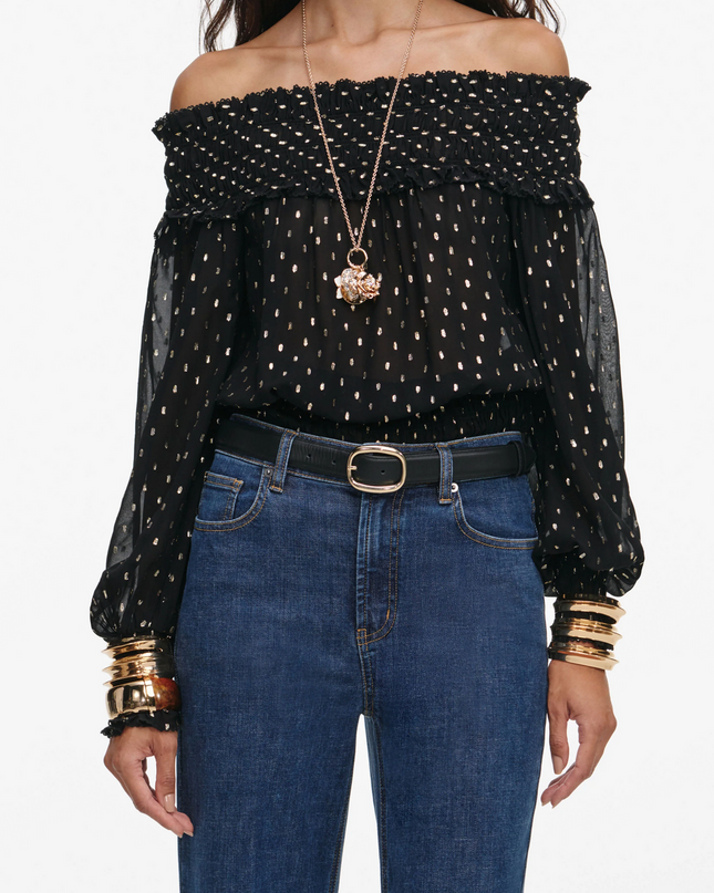 Black and Gold Chiffon Top