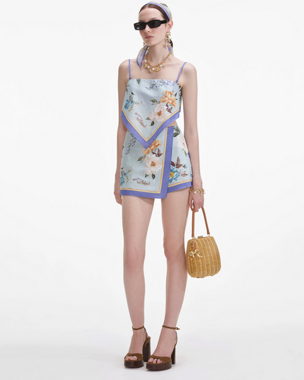 Blue Floral Linen Top