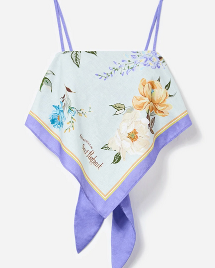 Blue Floral Linen Top
