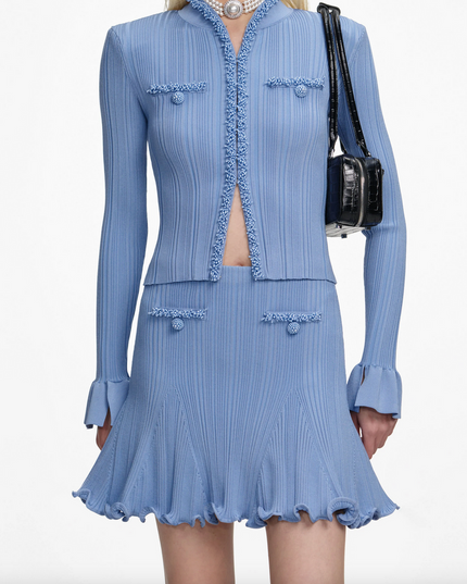 Blue Pearl Trim Knit Mini Skirt