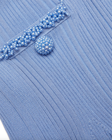 Blue Pearl Trim Knit Mini Skirt