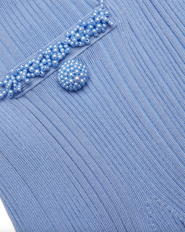 Blue Pearl Trim Knit Mini Skirt