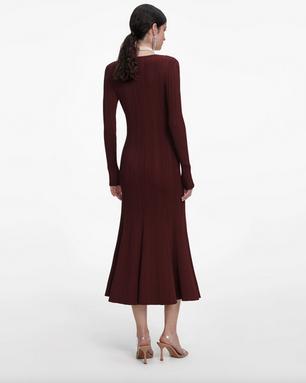 Brown Contrast Lace Knit Midi Dress