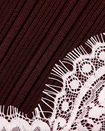 Brown Contrast Lace Knit Midi Dress