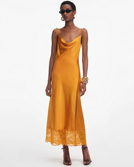 Burnt Orange Satin Midi Dress