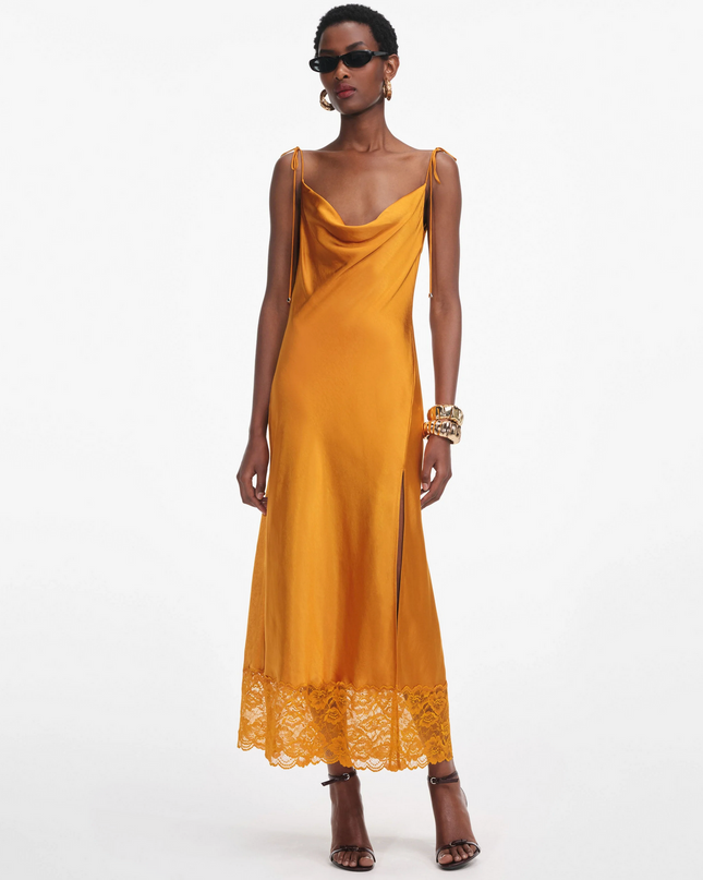 Burnt Orange Satin Midi Dress