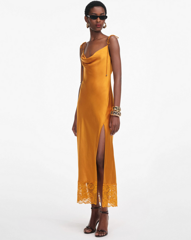 Burnt Orange Satin Midi Dress
