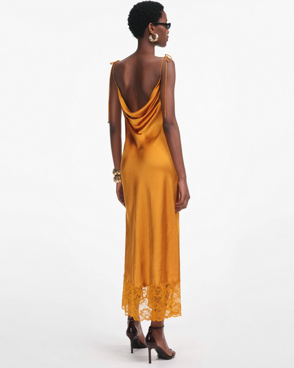 Burnt Orange Satin Midi Dress