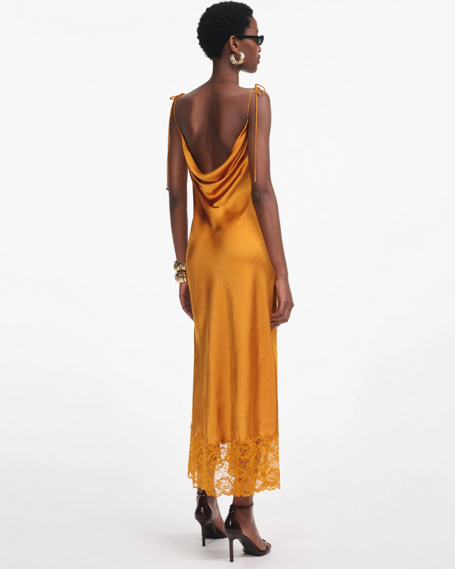 Burnt Orange Satin Midi Dress