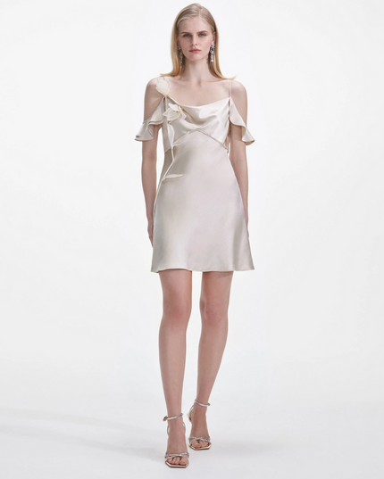 Champagne Satin Flower Mini Dress