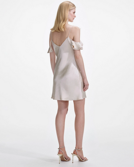 Champagne Satin Flower Mini Dress