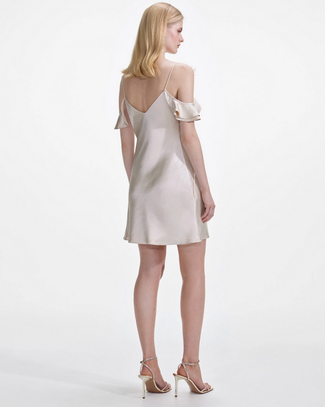 Champagne Satin Flower Mini Dress