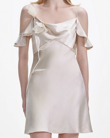 Champagne Satin Flower Mini Dress