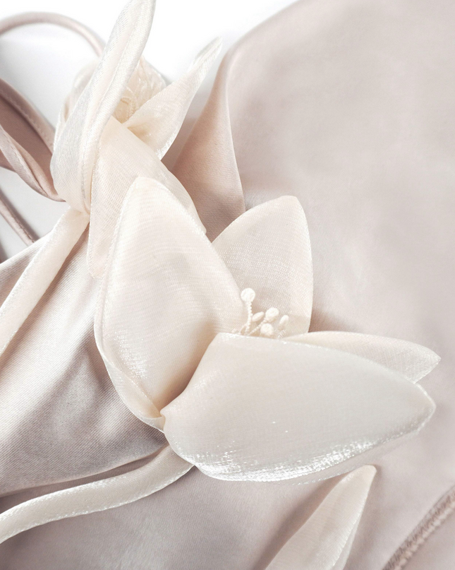 Champagne Satin Flower Mini Dress