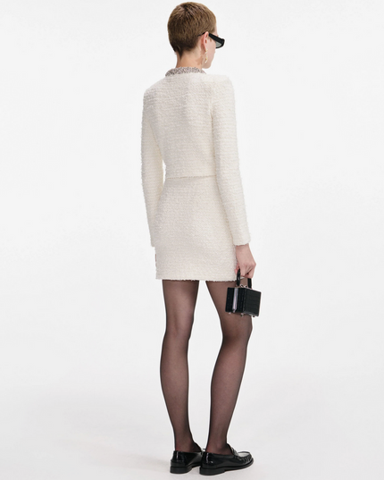 Cream Textured Knit Mini Skirt