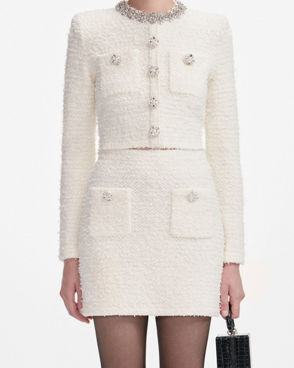 Cream Textured Knit Mini Skirt