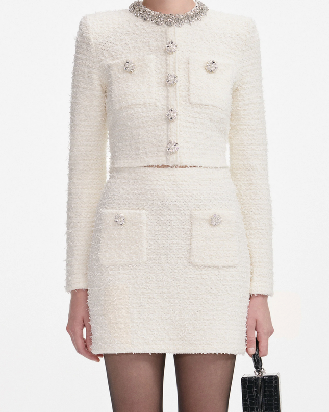 Cream Textured Knit Mini Skirt