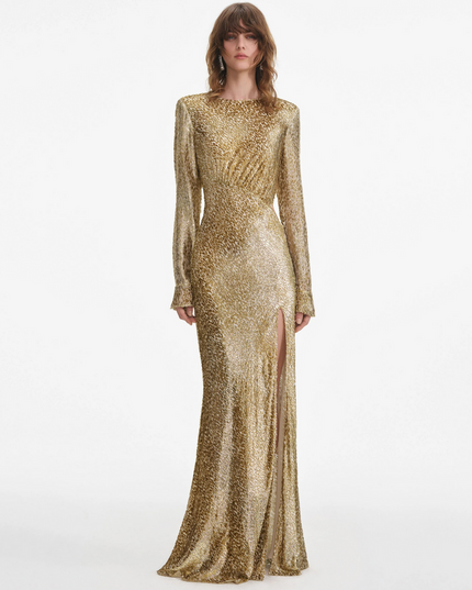 Gold Fil Coupe Maxi Dress