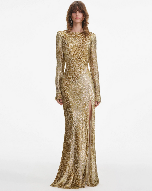 Gold Fil Coupe Maxi Dress