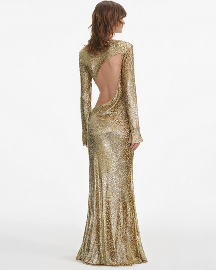 Gold Fil Coupe Maxi Dress