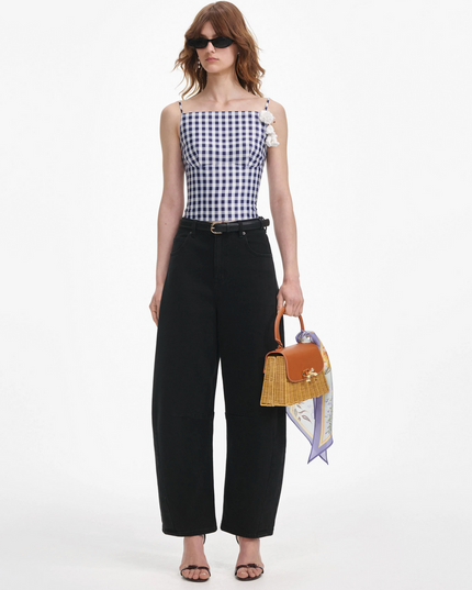 Navy Gingham Taffeta Top