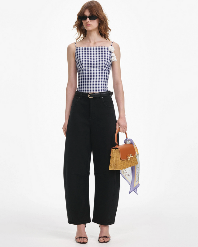 Navy Gingham Taffeta Top