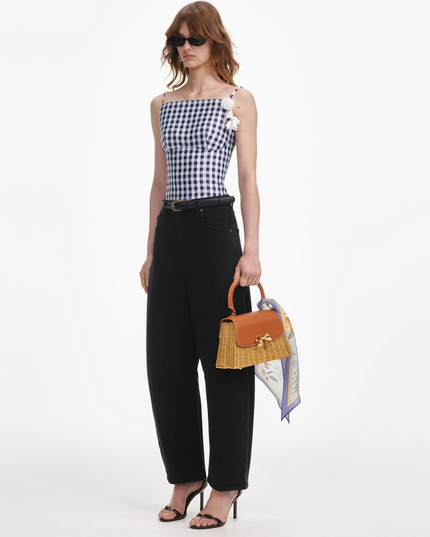 Navy Gingham Taffeta Top