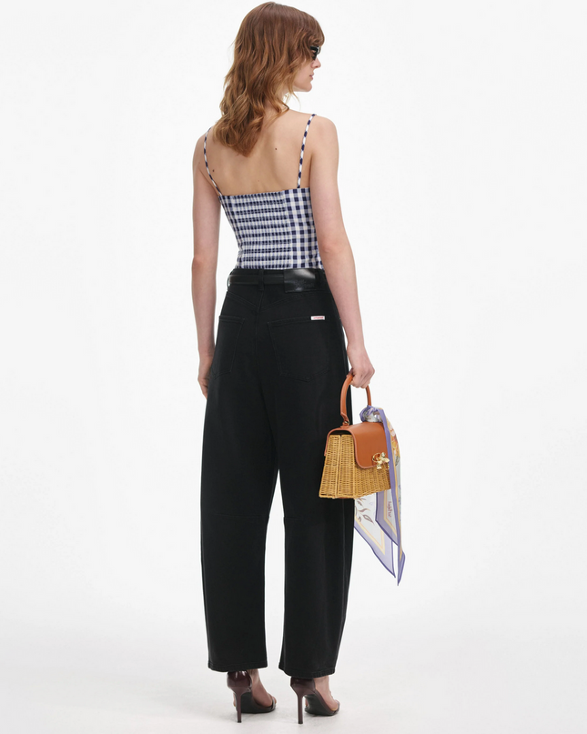Navy Gingham Taffeta Top