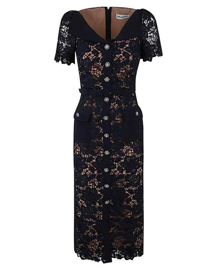 Navy Lace Open Neck Midi Dress