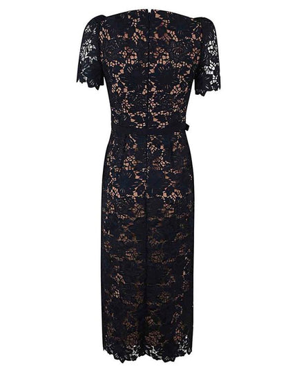 Navy Lace Open Neck Midi Dress