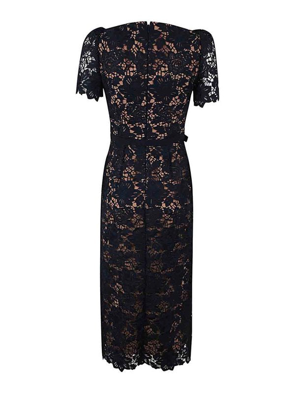 Navy Lace Open Neck Midi Dress