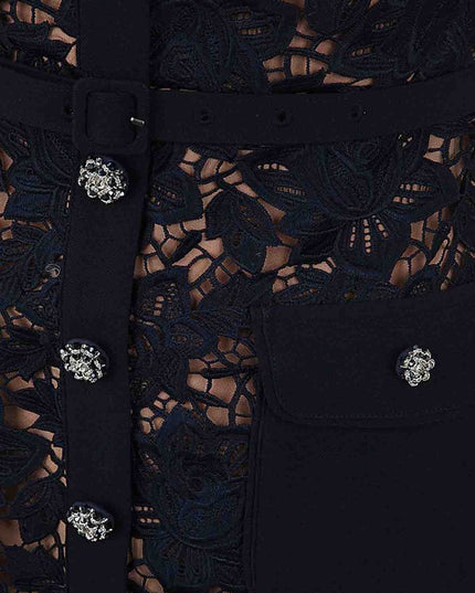 Navy Lace Open Neck Midi Dress