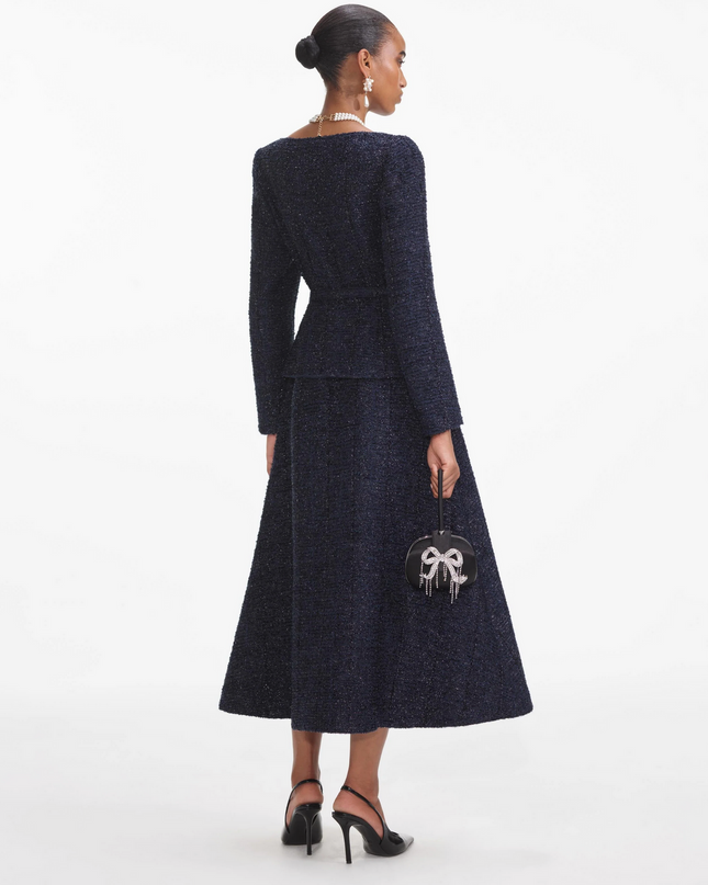 Navy Metallic Boucle Midi Dress
