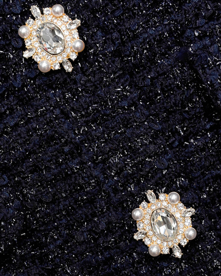 Navy Metallic Boucle Midi Dress