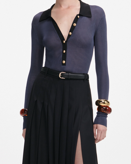 Navy Viscose Knit Bodysuit