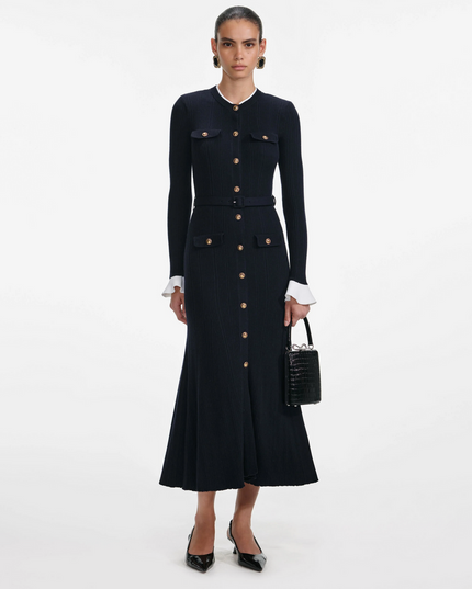 Navy Viscose Knit Midi Dress
