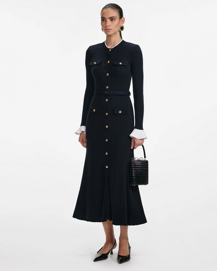 Navy Viscose Knit Midi Dress