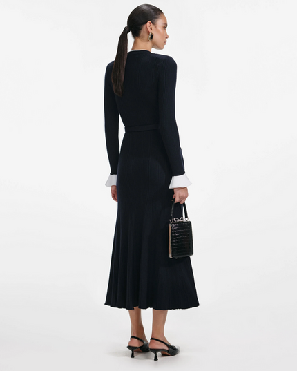 Navy Viscose Knit Midi Dress