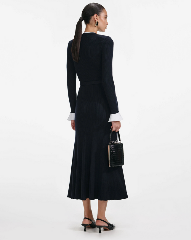 Navy Viscose Knit Midi Dress
