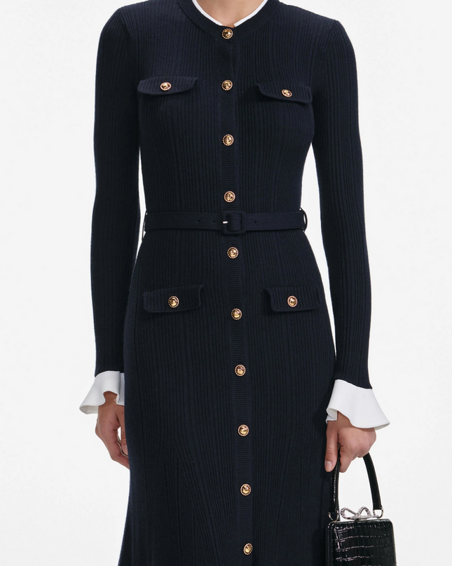 Navy Viscose Knit Midi Dress