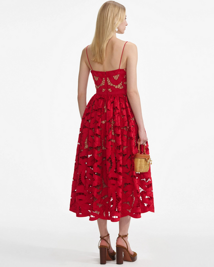 Red Bow Embroidered Midi Dress