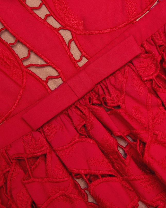 Red Bow Embroidered Midi Dress