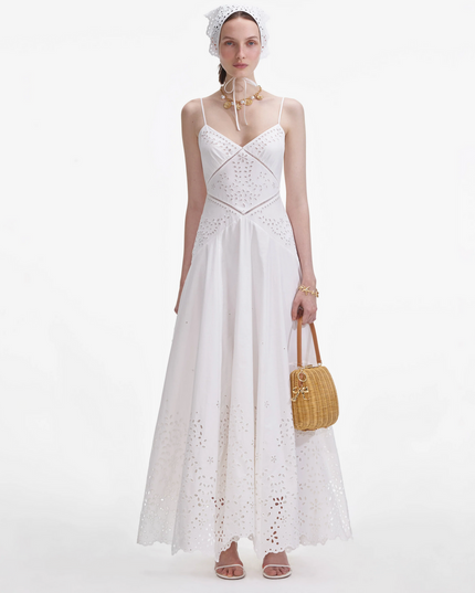 White Cotton Embroidered Maxi Dress