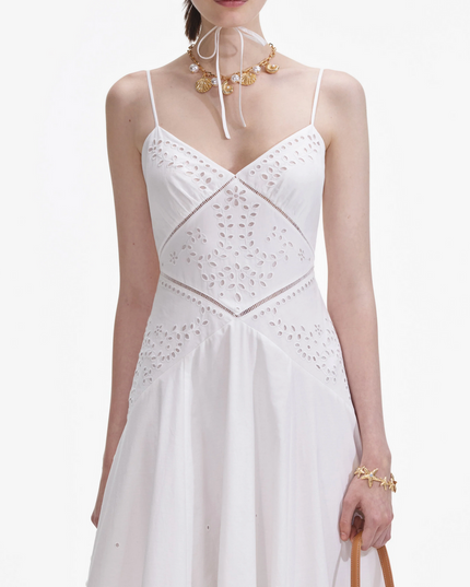 White Cotton Embroidered Maxi Dress