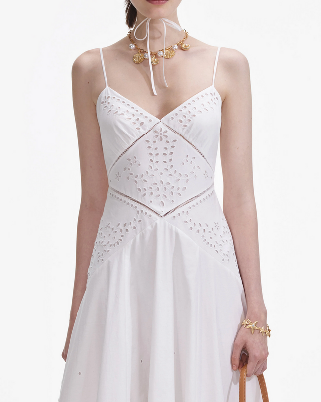 White Cotton Embroidered Maxi Dress