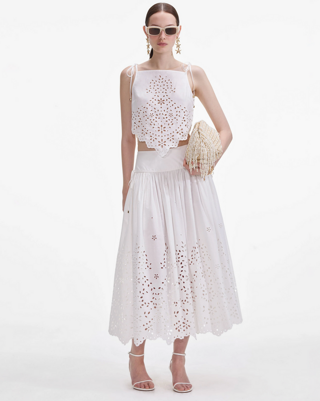 White Cotton Embroidered Top