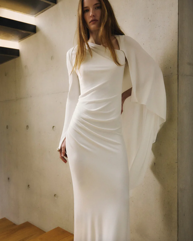 White Jersey Drape Maxi Dress