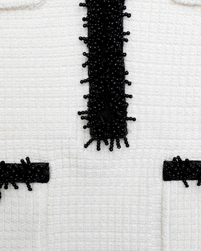 White Pearl Trim Knit Mini Dress