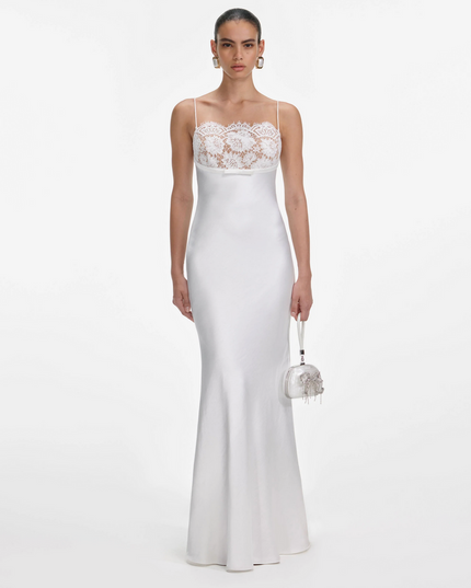 White Satin Lace Maxi Dress